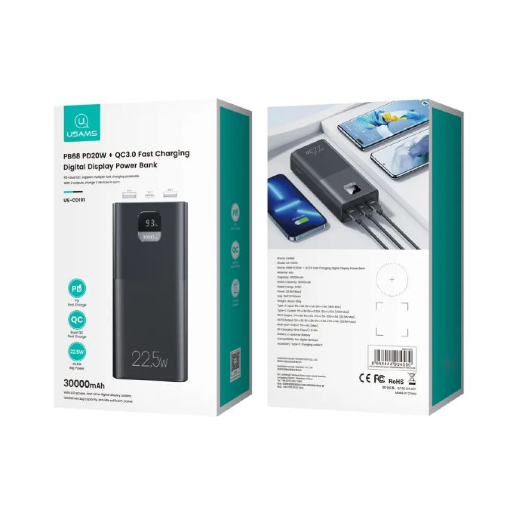 6958444904580 - US-CD191 PB68 USAMS PD20W+QC3.0 FAST CHARGING DIGITAL ...